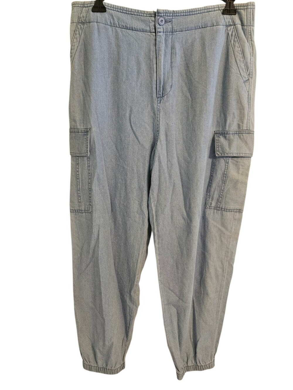 For The Republic Light Blue Cargo Jogger Denim Cotton Lyocell Pants Sz XL New